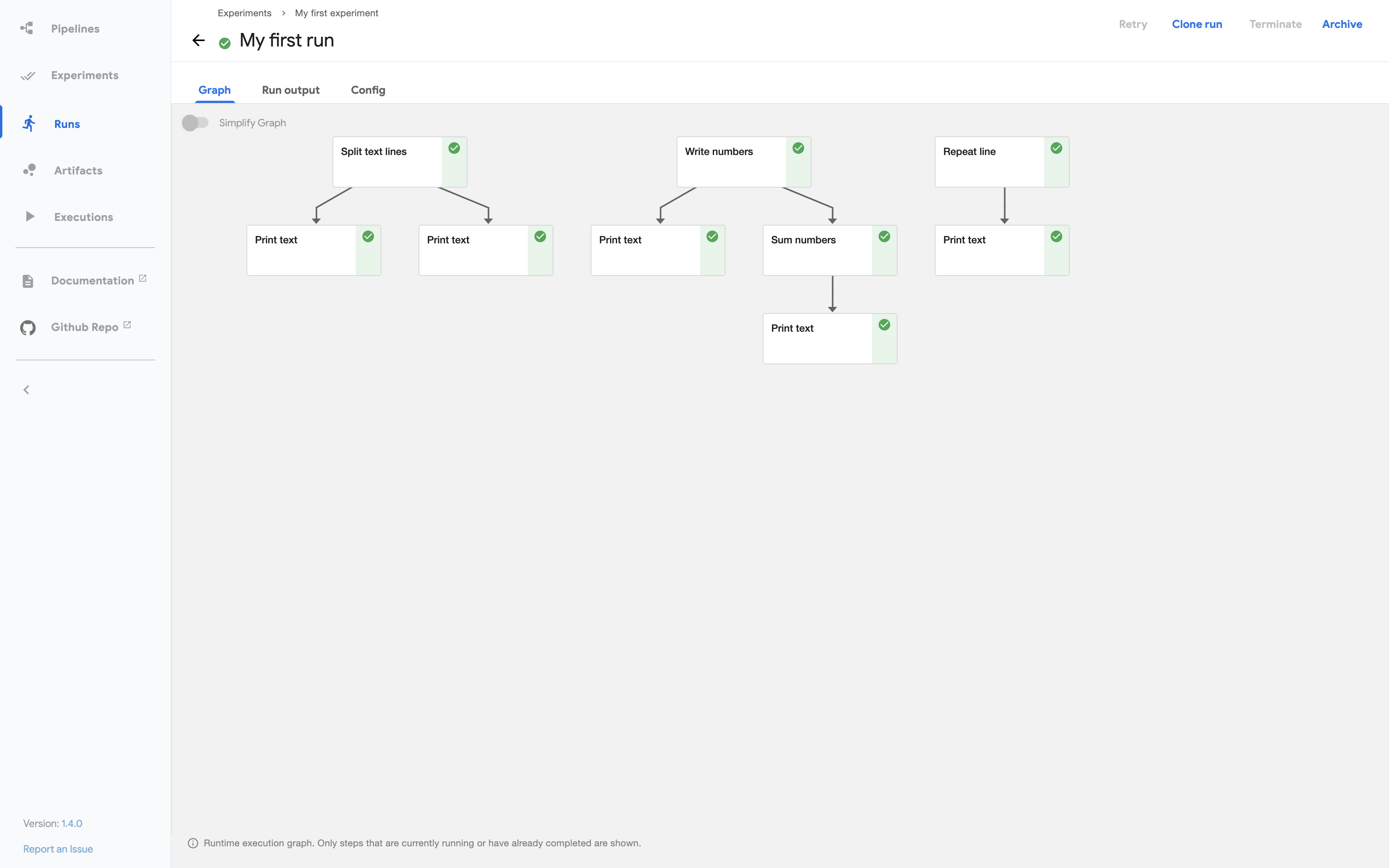 Run results on the pipelines UI